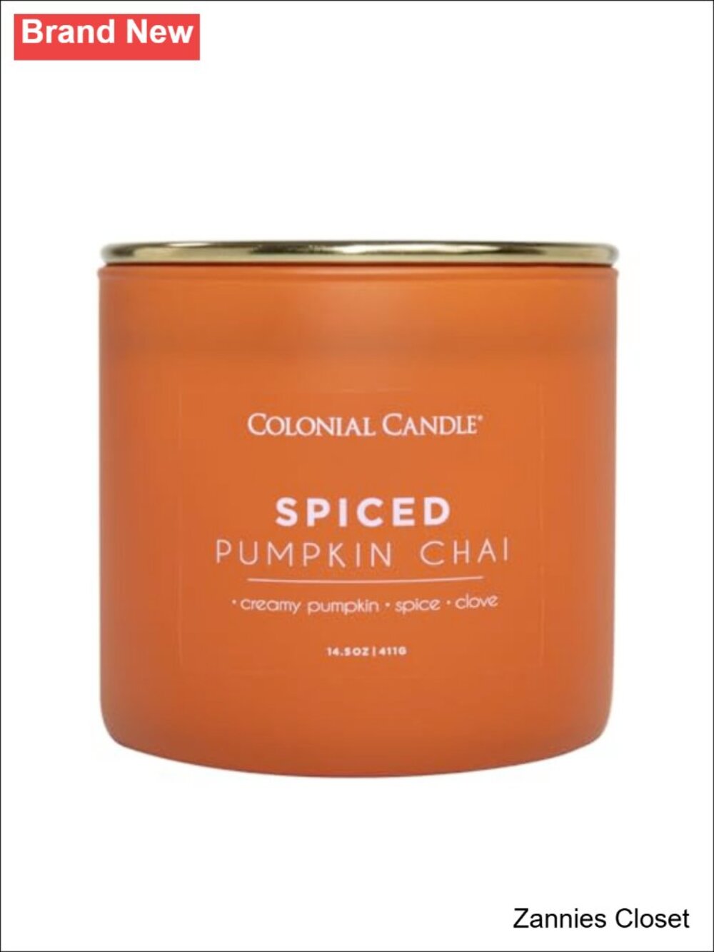 👻 Colonial Candle Spiced Pumpkin Chai 3 Wick Jar Candle 14.5 oz Soy Blend Wax